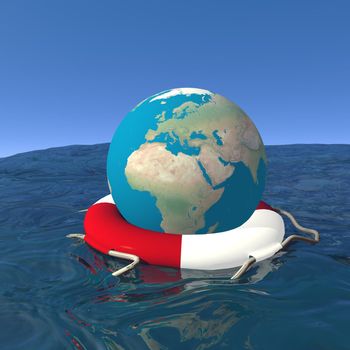 Earth floating on the ocean thanks to a buoy