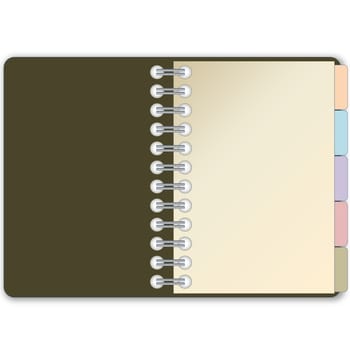 One diary open on first page with bookmark in white background