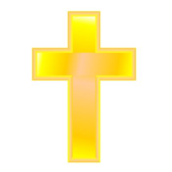 Simple religious golden cross isolated in white background