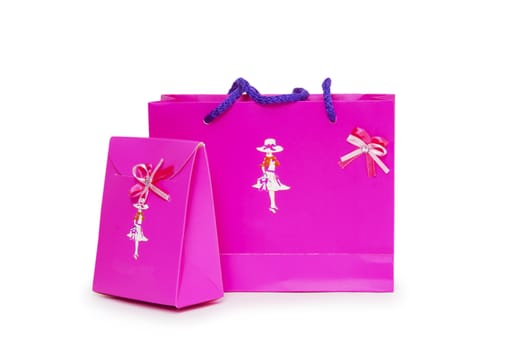 pink gift boxes on white background.