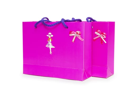 pink gift boxes on white background. 