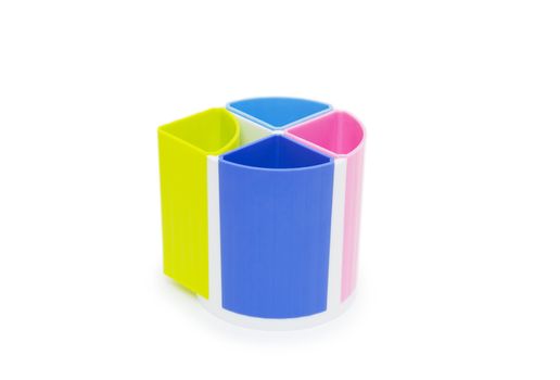 Colorful pencil holder isolated on white 