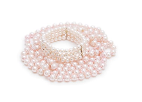 Pearl necklace on white background. 