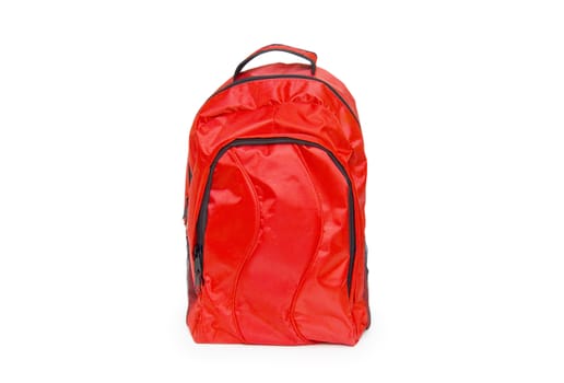 Red school backpack isolated on white