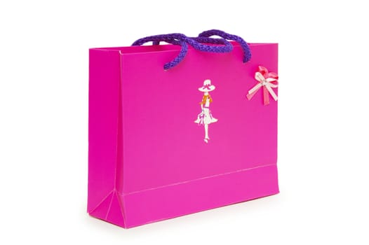 Single pink gift box on white background.