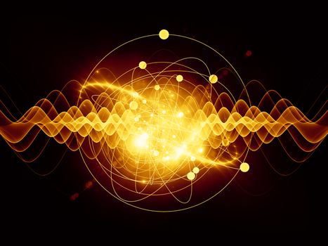 Atomic series. Abstract concept of atom and quantum waves illustrated with fractal elements