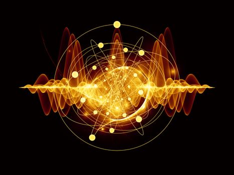 Atomic series. Abstract concept of atom and quantum waves illustrated with fractal elements