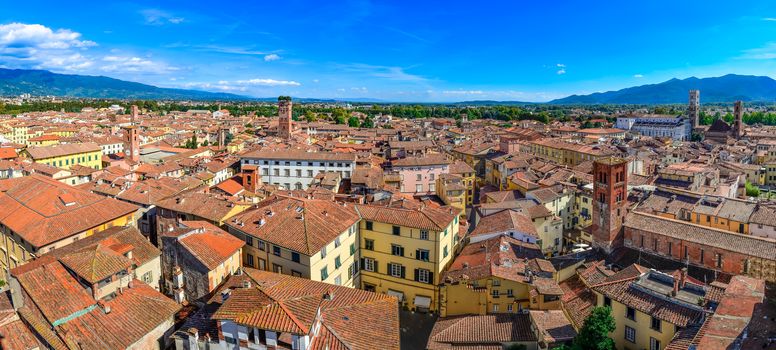 Panoramic view beautiful Italian town Luca, viewed from Torre delle Ore tower, Italy