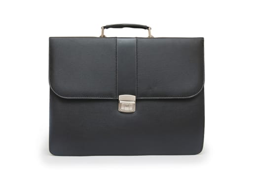 Black business briefcase (front view) on white background