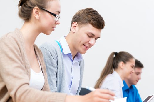 portrait of students in the classroom, teaching at the University of