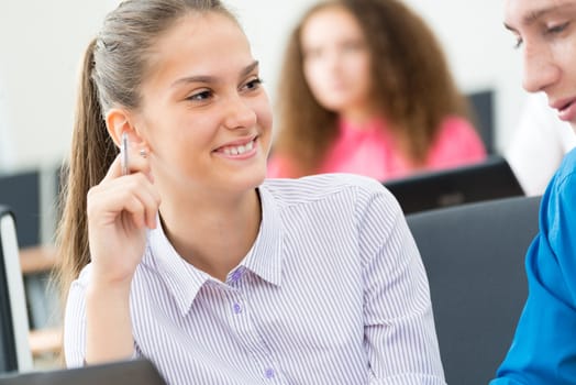 portrait of students in the classroom, teaching at the University of