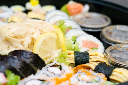 Close up of traditional japanese sushi set