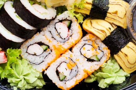 Close up of traditional japanese sushi set