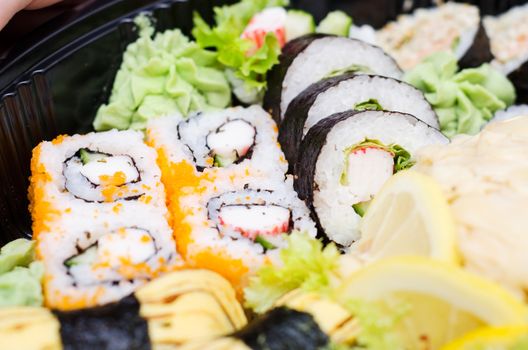 Close up of traditional japanese sushi set