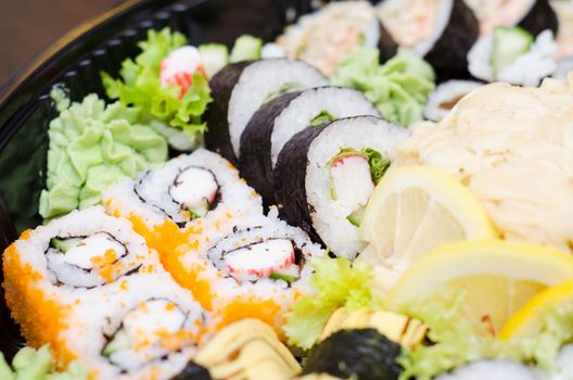 Close up of traditional japanese sushi set