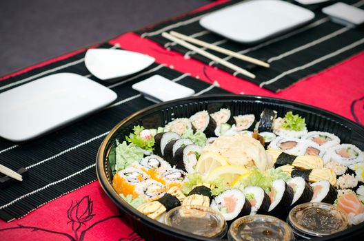 Sushi set in restaurant