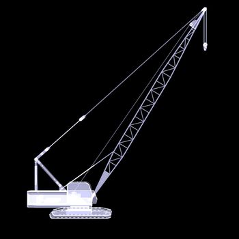 Crawler crane. X-ray render on black background