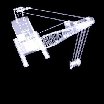 Crawler crane. X-ray render on black background