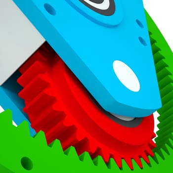Mechanism of colored gears. Render on a white background