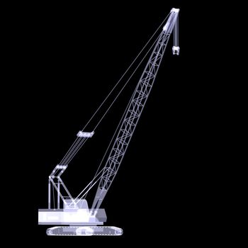 Crawler crane. X-ray render on black background
