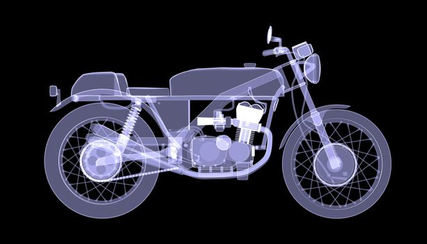 Motorcycle. X-Ray render isolated on black background