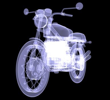 Motorcycle. X-Ray render isolated on black background