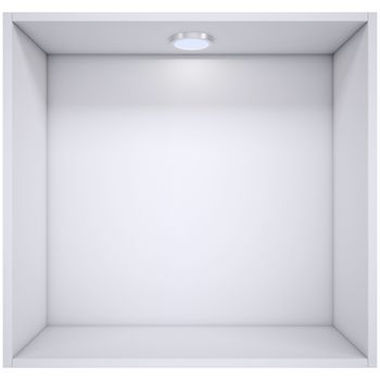 White shelf with a light source. Isolated render on a white background