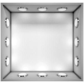 White shelf with a light source. Isolated render on a white background