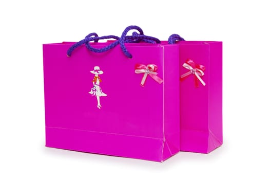 pink gift boxes on white background. 