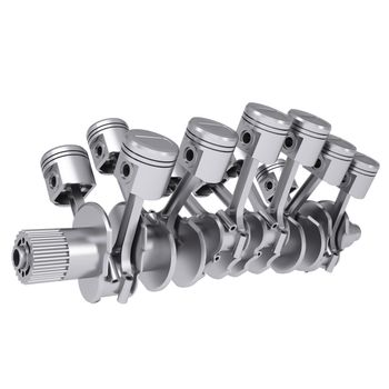 Crankshaft and pistons. Isolated render on a white background