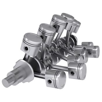 Crankshaft and pistons. Isolated render on a white background