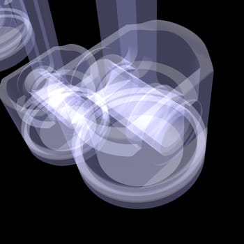 Pistons. X-ray render isolated on black background