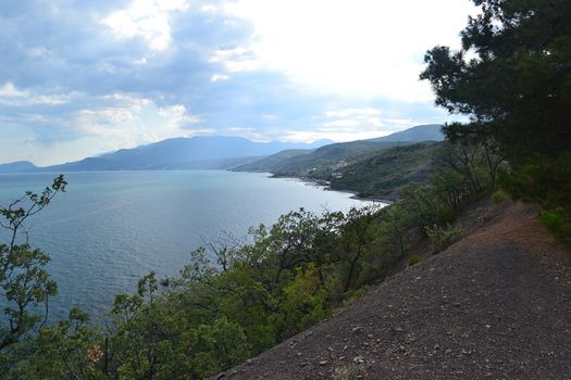 Bay near the mountains in the summer - top view