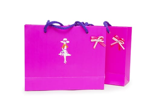 pink gift boxes on white background.