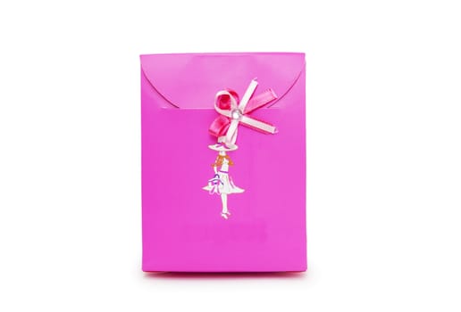 pink gift box on white background. 
