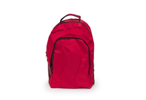 Red school backpack isolated on white 