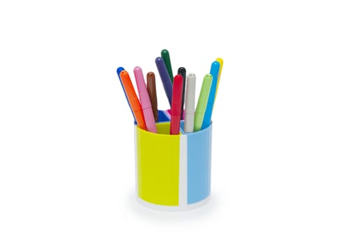 selection of markers in pencil holder 