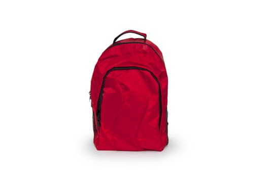 Red school backpack isolated on white 