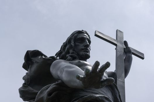 Jesus christ redeemer. Bronze statue placed on Mount Ortobene near Nuoro, Sardinia.