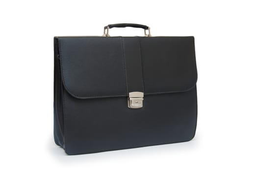 Black business briefcase (front view) on white background