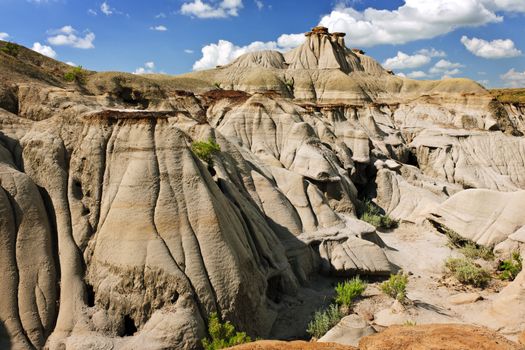 View of the Badlands and hoodoos in Dinosaur provincial park, Alberta, Canada