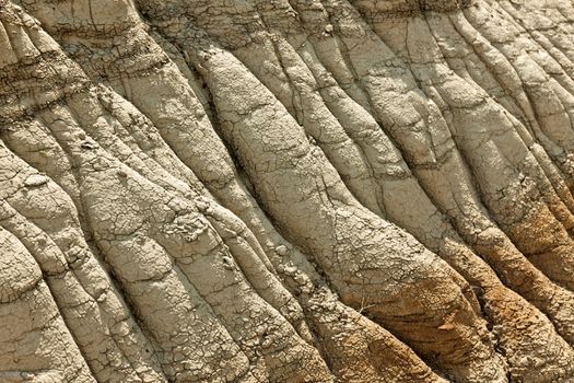 Close up of eroded soil patterns in badlands in Alberta, Canada