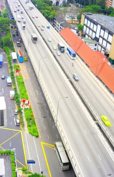 Aerial view on highway traffic in Singapore