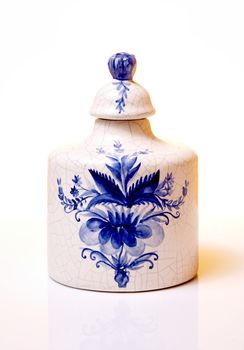Old white and blue pot