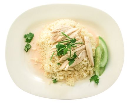 rice steamed with chicken soup is the tasty food in Asian.