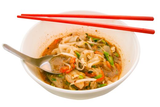 Tom yum noodles Sukhothai is very spicy,It was entail from handed down generations of Thailand