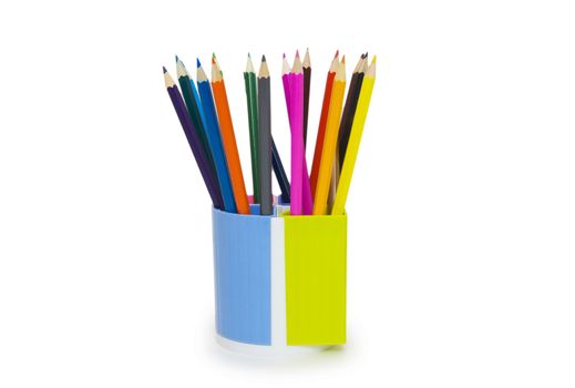 pencils in holder isolated on white background 