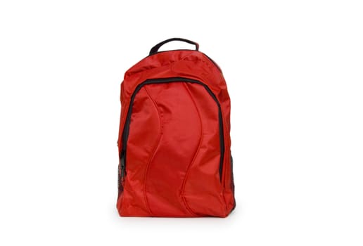 Red school backpack isolated on white 