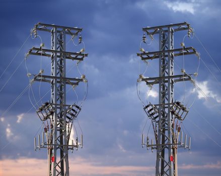 Electricity pylons with high-voltage wires