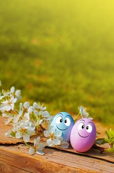 Easter eggs in natural background